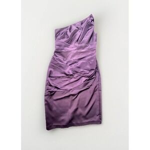 David's Bridal Bodycon Dress Womens 4 Purple One Shoulder Bridesmaid Romantic